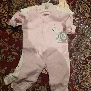 NWT Unicorn and Checkered Pink Unicorn Baby Onesie Sleepers - 3 total